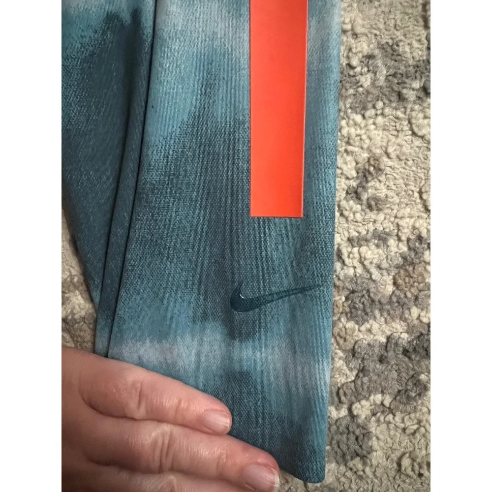 Nike Dri-FIT Womens Teal Tie Dye Orange Stripe Training Leggings Large High Rise